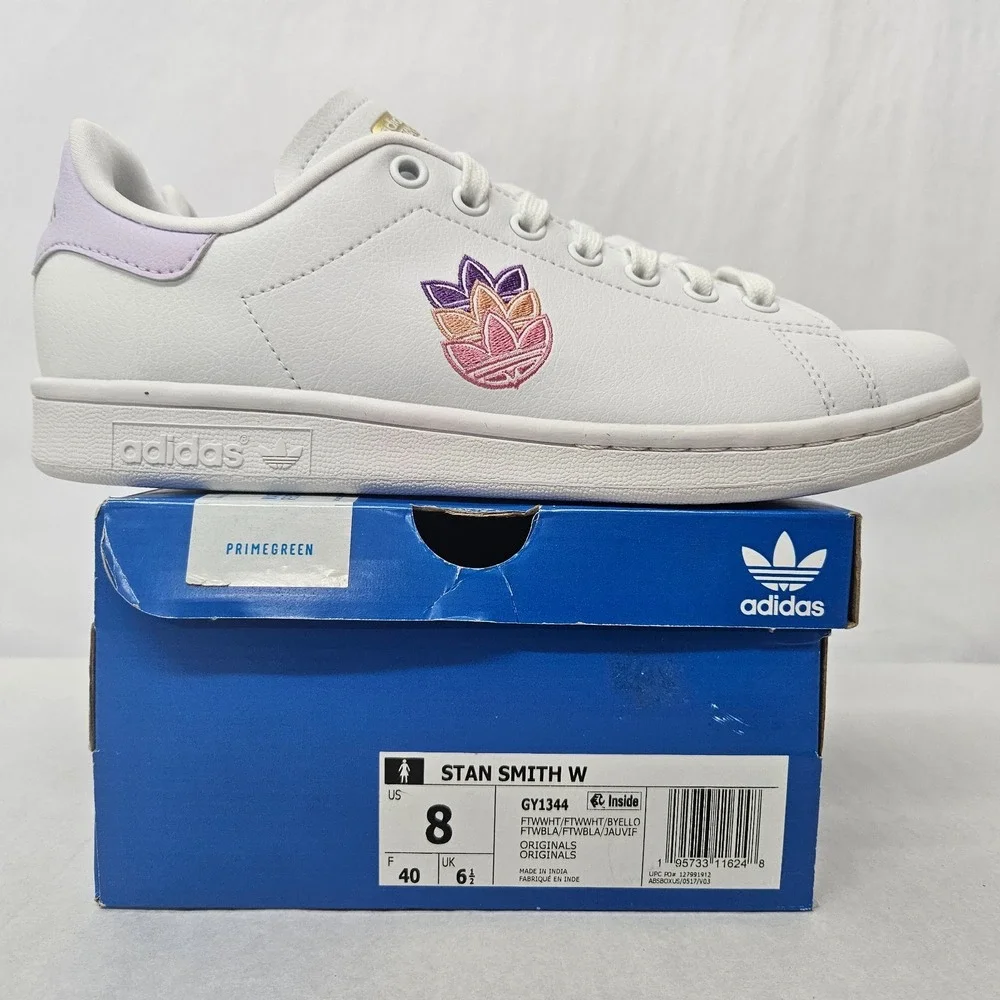 Adidas Stan Smith Casual‎ Sneakers GZ8142 White Purple Gold Women's Size 8.5